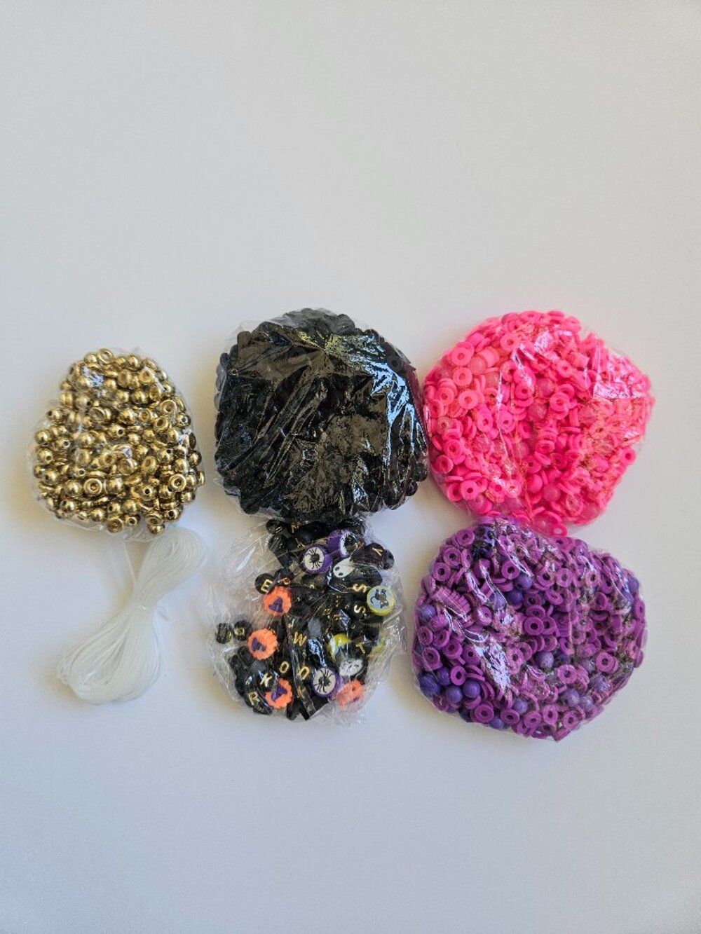Halloween Purple Pink Black Gold Beaded Bracelet Kit Girls Craft (Makes ~10)